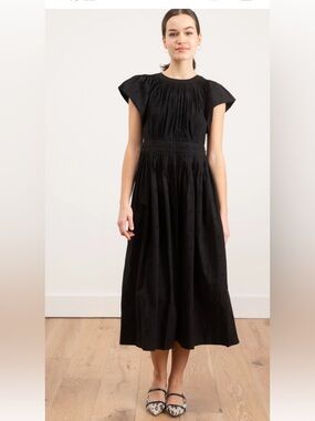Ulla Johnson Black Flutter-Sleeve Smocked Midi Dress